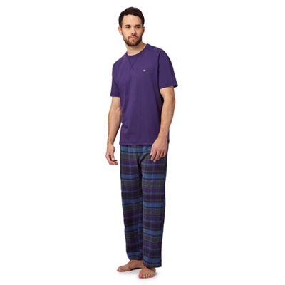 Big and tall purple checked t-shirt and bottoms pyjama set